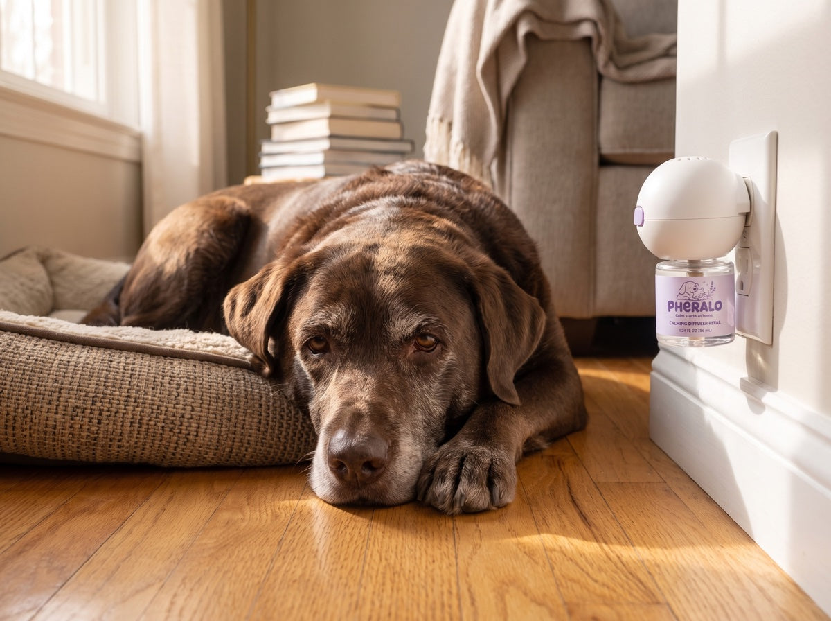 Calm dog at home with PHERALO, photo 4